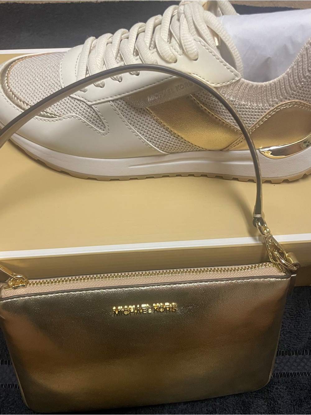 Michael Kors Metallic Gold Sneakers and Mini Bag
